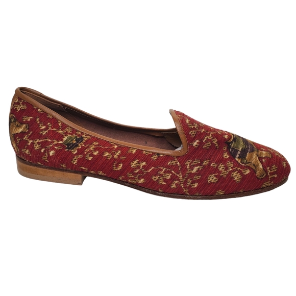 ZALO Elephant Tapestry Flats Loafers Smoking Slippers Sz 5 NWT Leather Soles - Picture 3 of 10